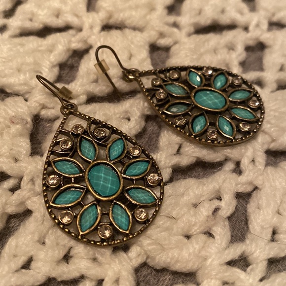 Boho Turquoise & Gem teardrop Earrings - Picture 2 of 2